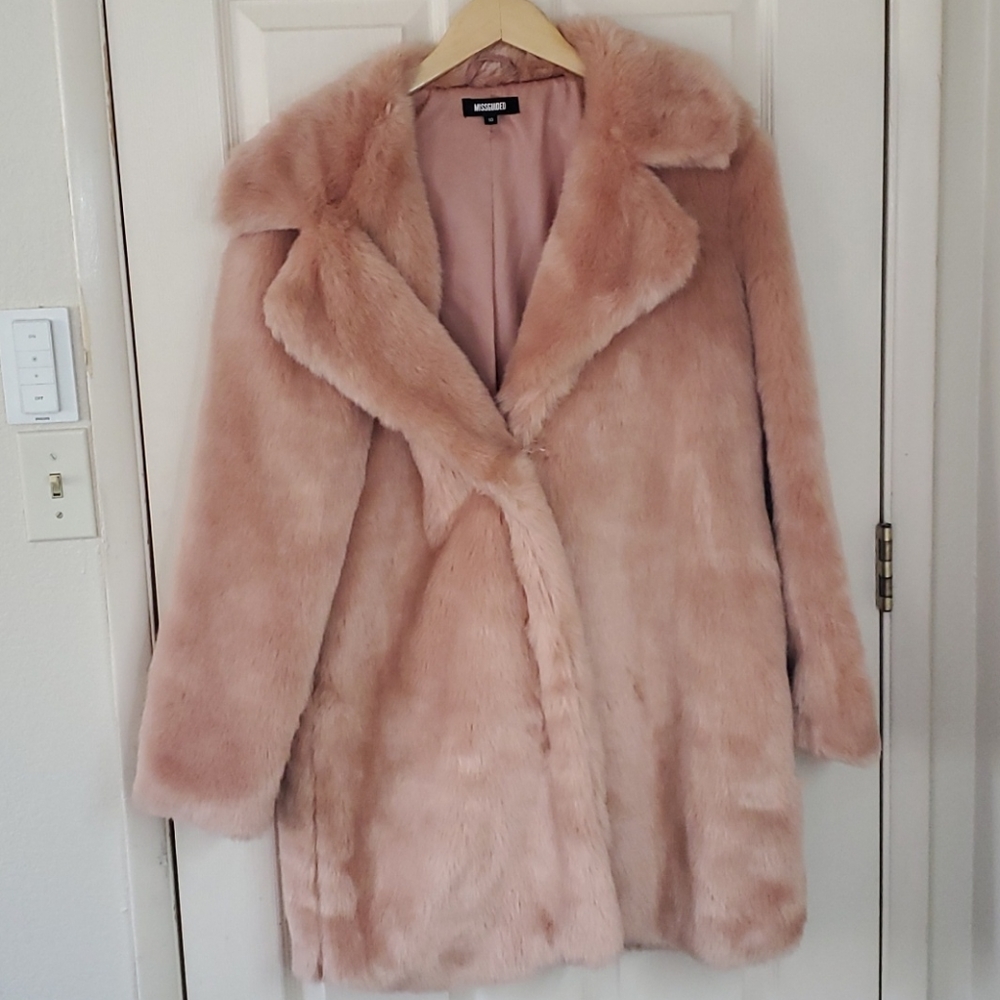 Pink faux fur coat